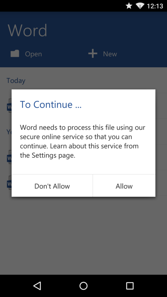 Dialog on Android saying online conversion needed to open this Word document